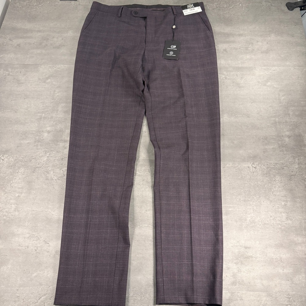 Joseph Abboud Dress Pants Mens 38x34 Slim Fit Purple Plaid Wool Blend NEW